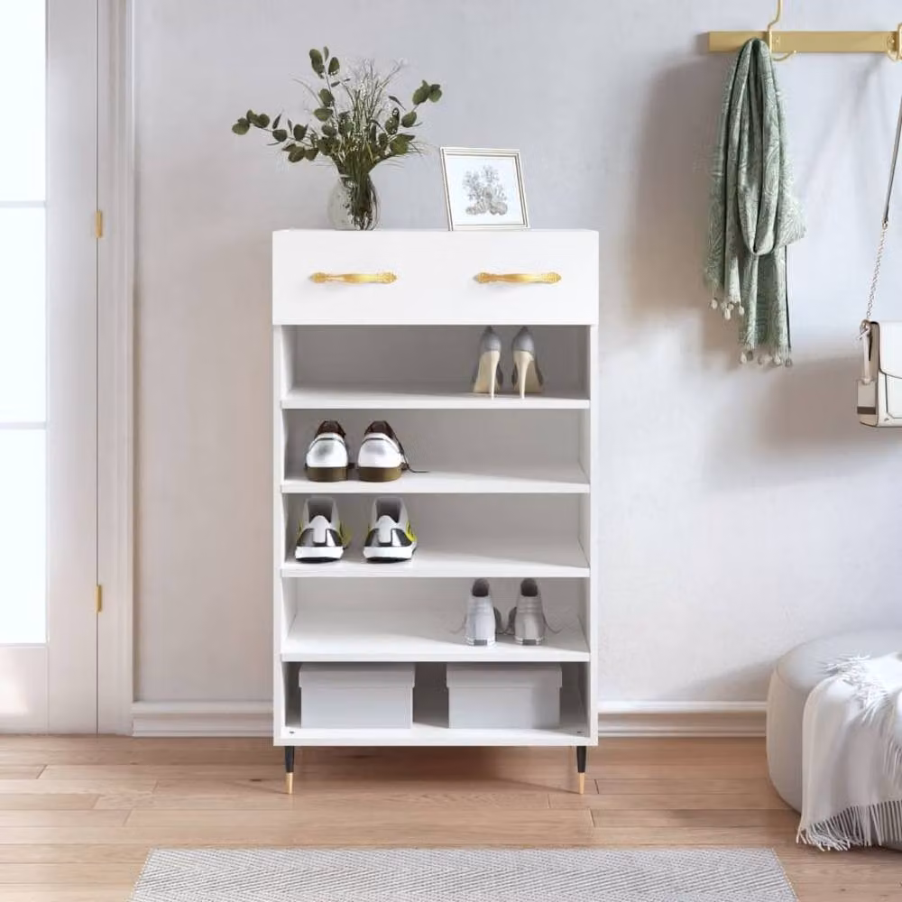 Berkfield Home Modern White Shoe Cabinet with Doors and Open Shelf, W/D/H: 60 x 35 x 105 cm – 2