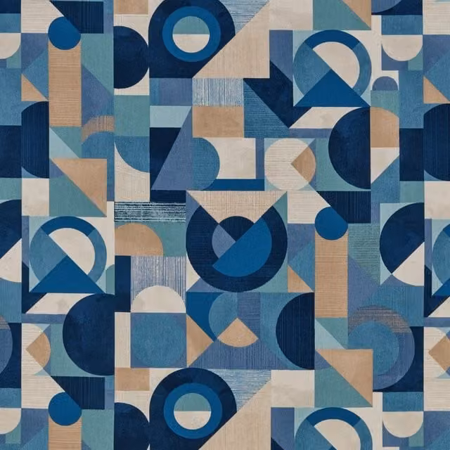 iLiv Geometrica Blue Graphic Retro Cotton Fabric Riviera