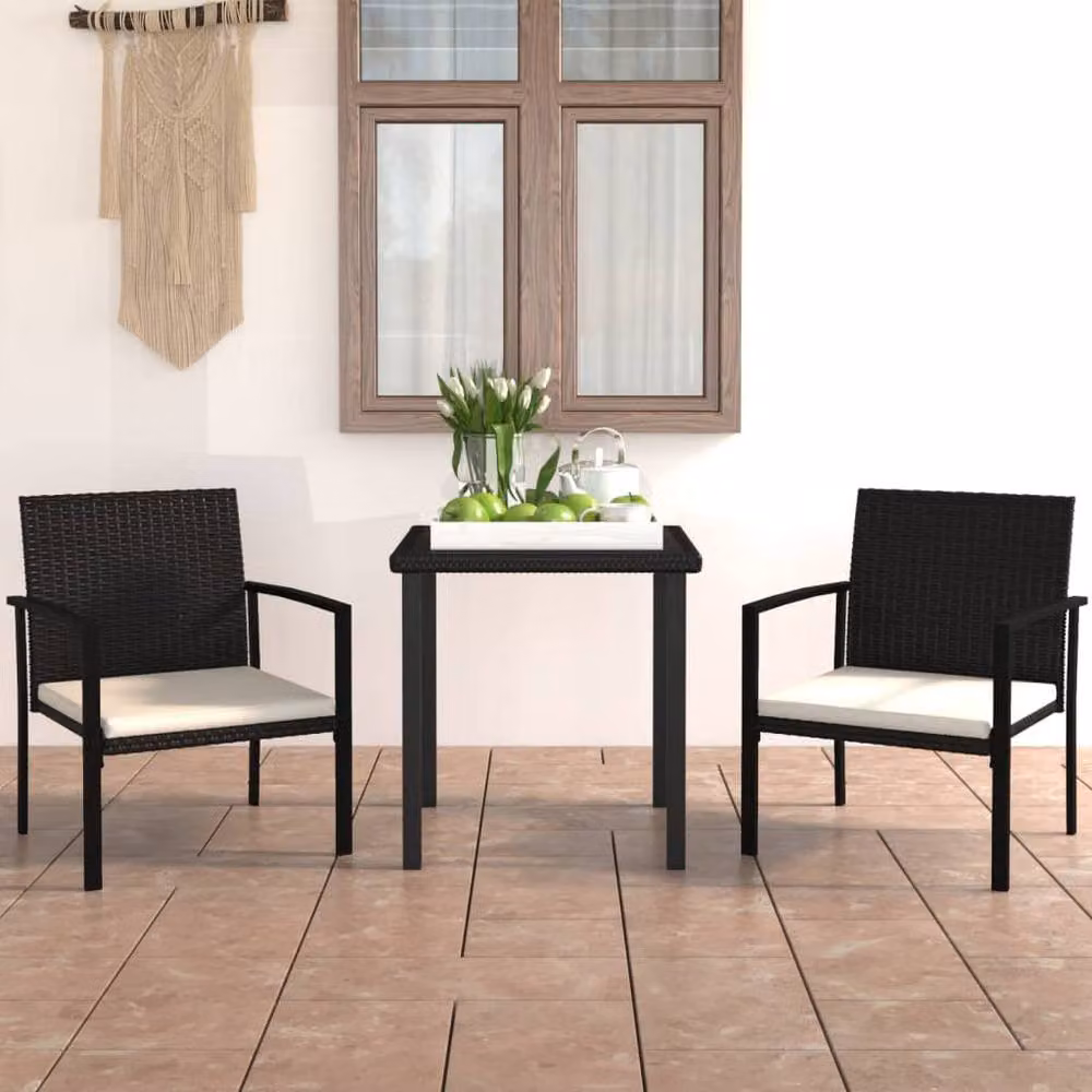 Berkfield Home 3 Piece Modern Outdoor Dining Set in Black Poly Rattan and Metal – 2