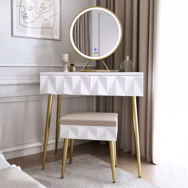 Montana Dressing Table Stool with Touch Sensor LED Mirror in White and Gold