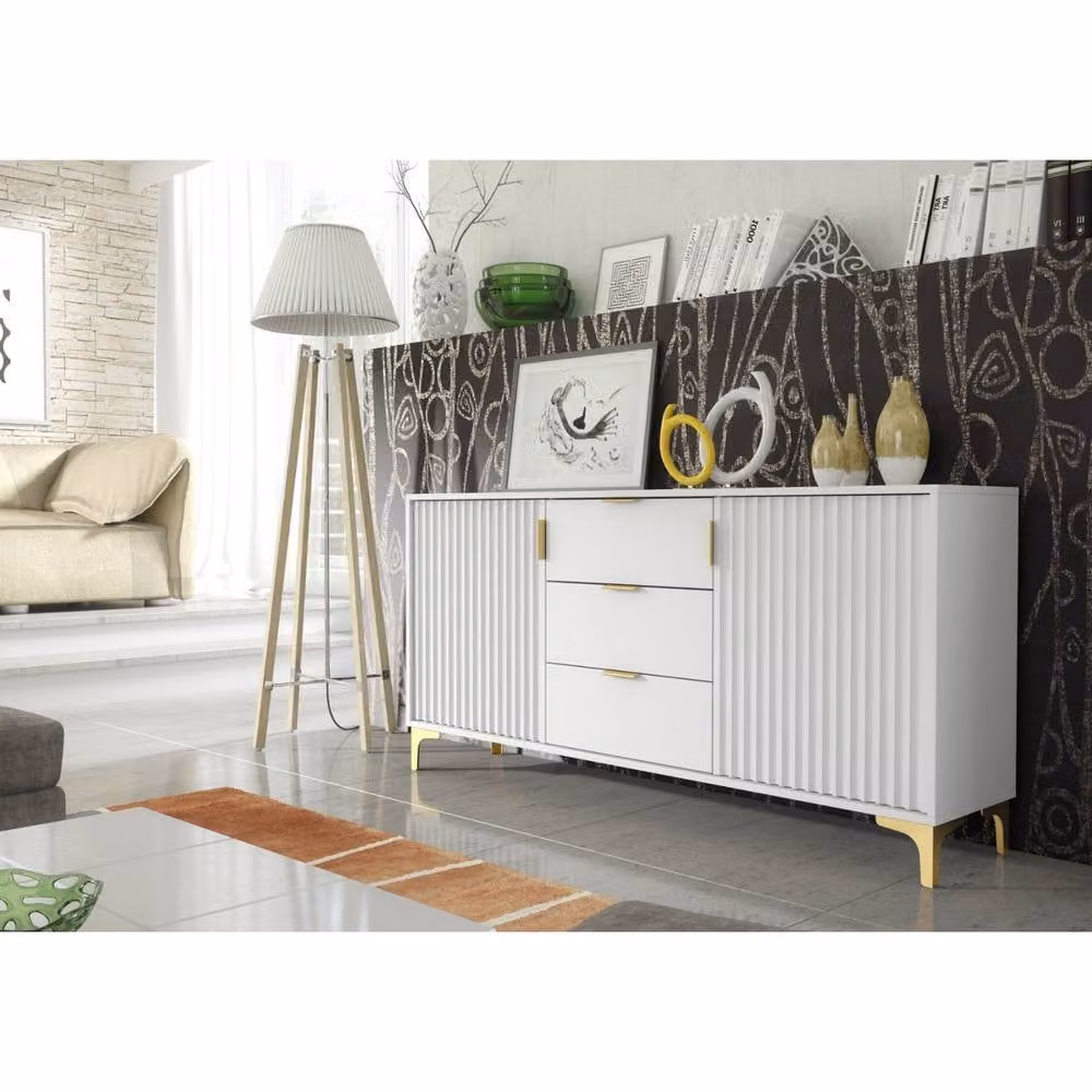 Mex Furniture LTD Tide Crest Modern Sideboard in White and Gold, W: 140 cm, H: 80 cm, D: 35 cm – 2