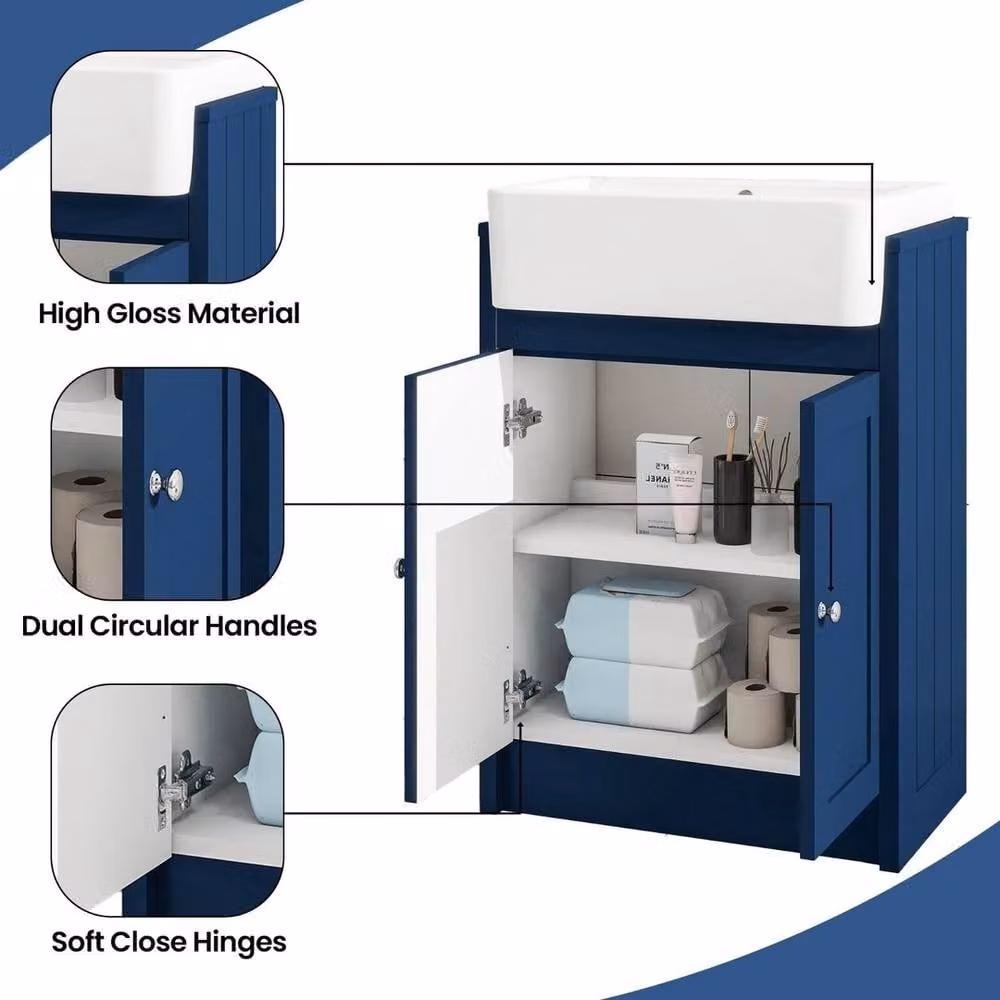 FORGEVIO Blue Glossy Modern Floor-Standing Bathroom Cabinet with Internal Shelves – 5
