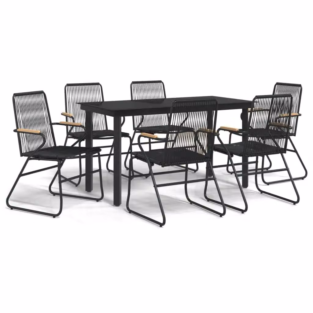 Berkfield Home 7 Piece Modern Garden Dining Set in Black PVC Rattan and Steel with Glass Top – 2