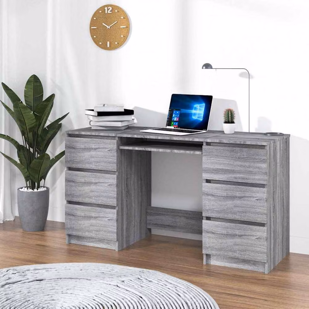 Berkfield Home Writing Desk in Grey Sonoma, W/D/H: 140 x 50 x 77 cm – 2
