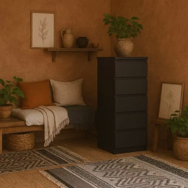 Wyld Haus Budapest Narrow 5 Drawer Chest in Matt Black