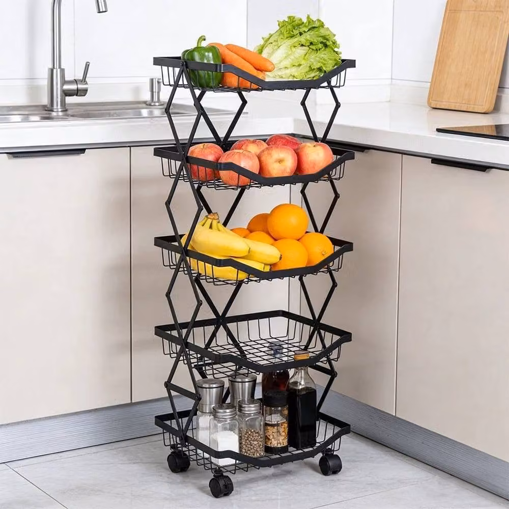 FORGEVIO Black 5 Tier Metal Kitchen Trolley Cart for Fruit and Vegetable Storage – 2