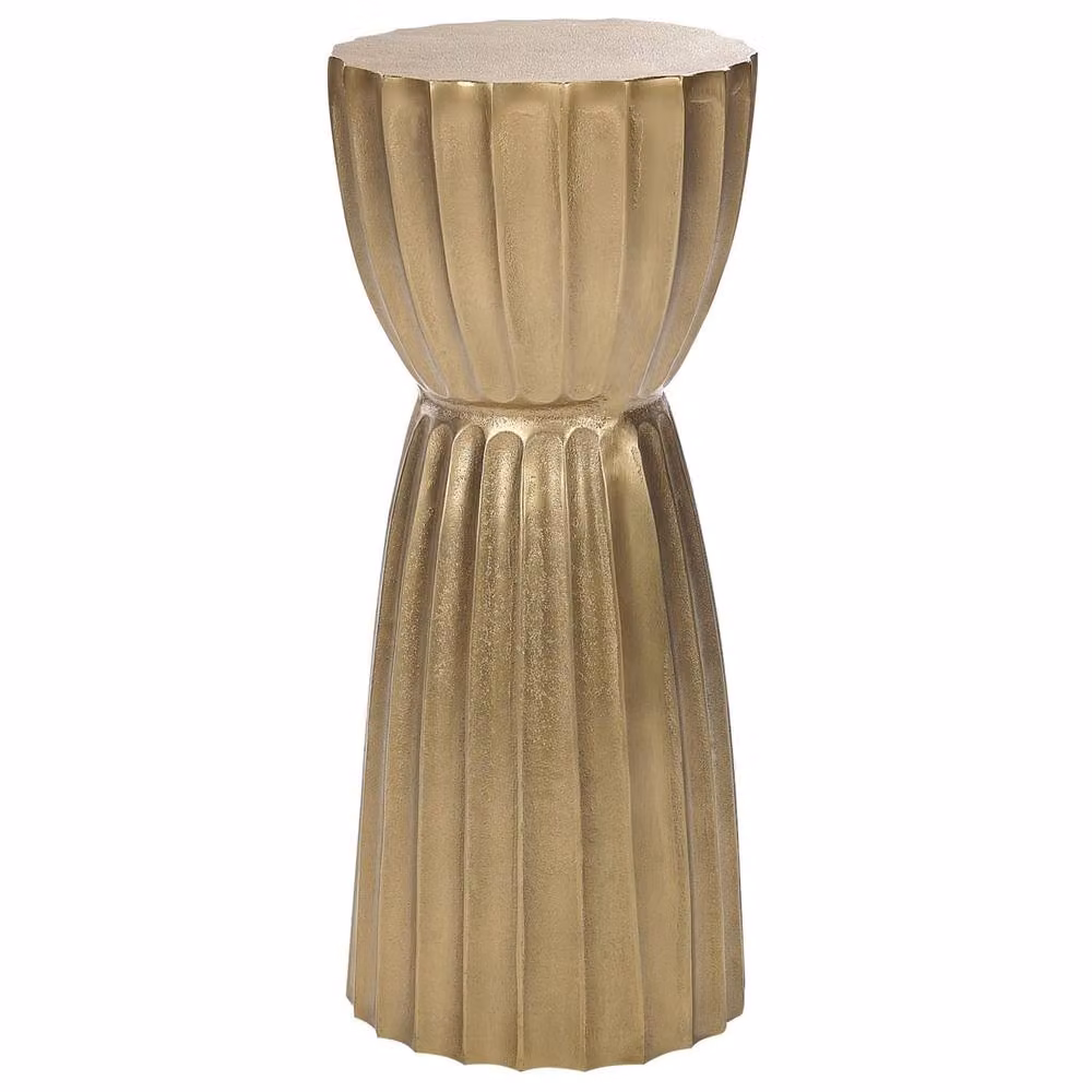 Wyld and Coco Zenith Gold Aluminium Distressed Pillar Side Table, Diameter: 24 cm – 2