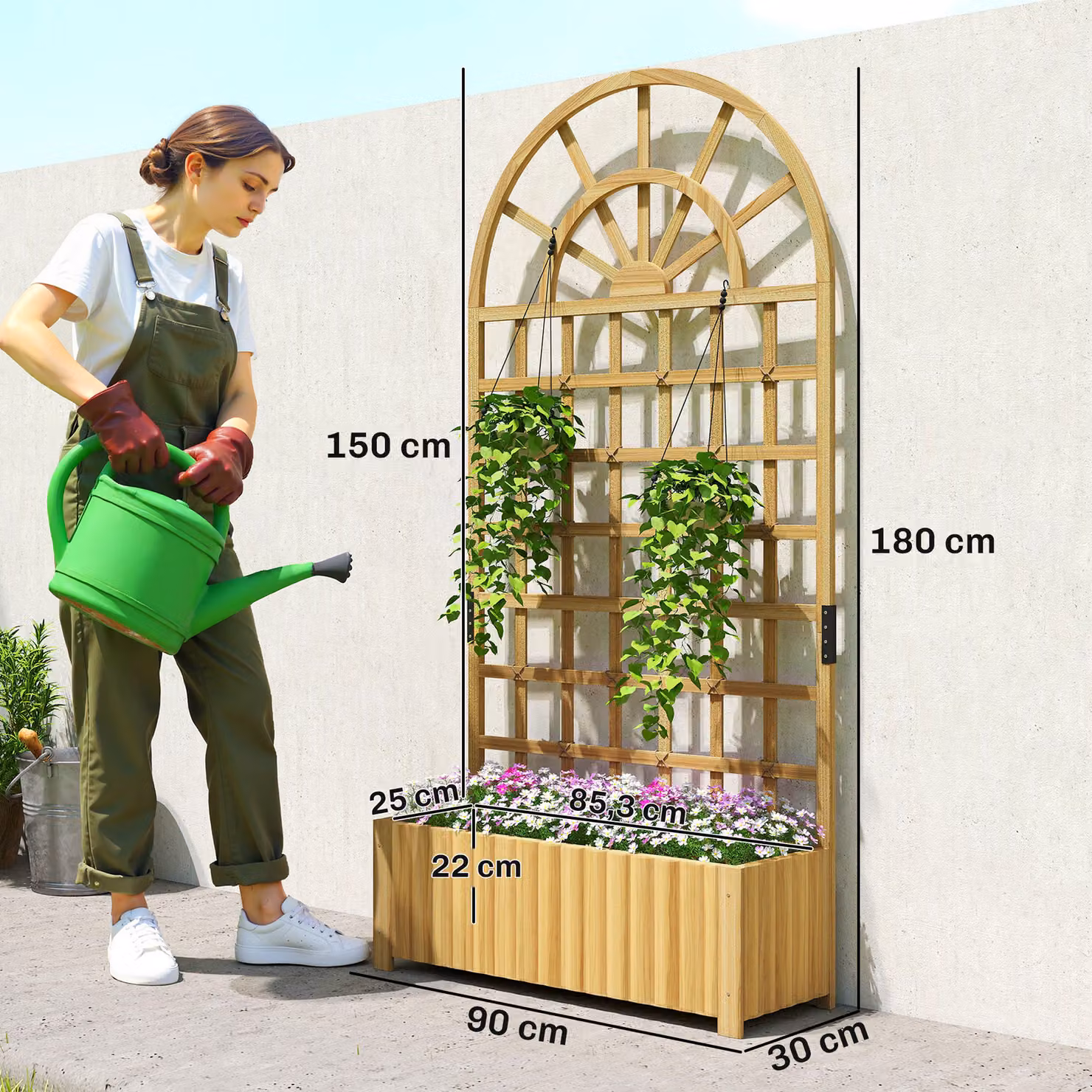 Outsunny Brown Wooden Raised Planter with Trellis and Drainage Holes for Climbing Plants, W/D/H: 180 x 90 x 30 cm – 2