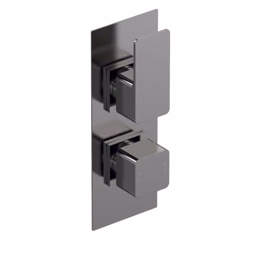 nuie Windon Modern Bathroom Square Concealed Twin Thermostatic Shower Valve with Diverter for Two Outlets, Brushed Pewter