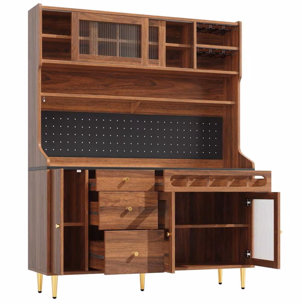 STILVORA Modern Tall Cabinet in Brown with Integrated LED Lighting and Sliding Glass Doors – 4