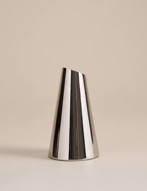 M&S Small Modern Silver Metal Tabletop Vase