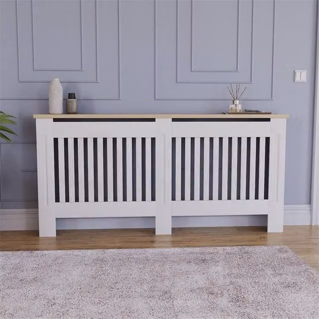 PAWNORA Large White Lacquered MDF Radiator Cover with Striped Design