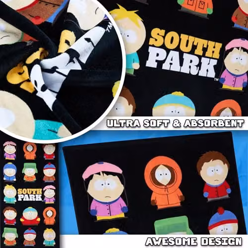 United Essentials South Park Graphic Beach Towel, Multicolour and Black, 100% Cotton, W/H: 140 x 70 cm – 4