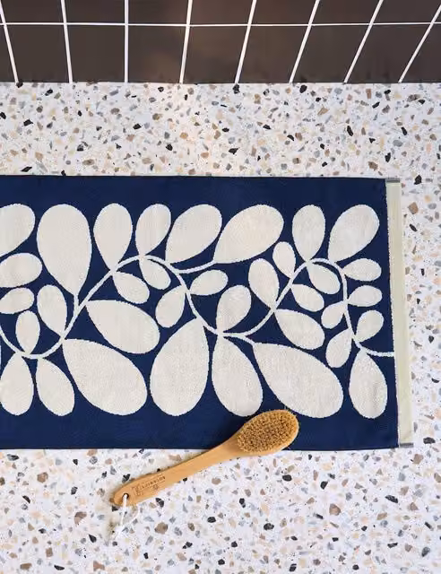 Orla Kiely Blue Mix Striped Pure Cotton Rectangular Bath Mat