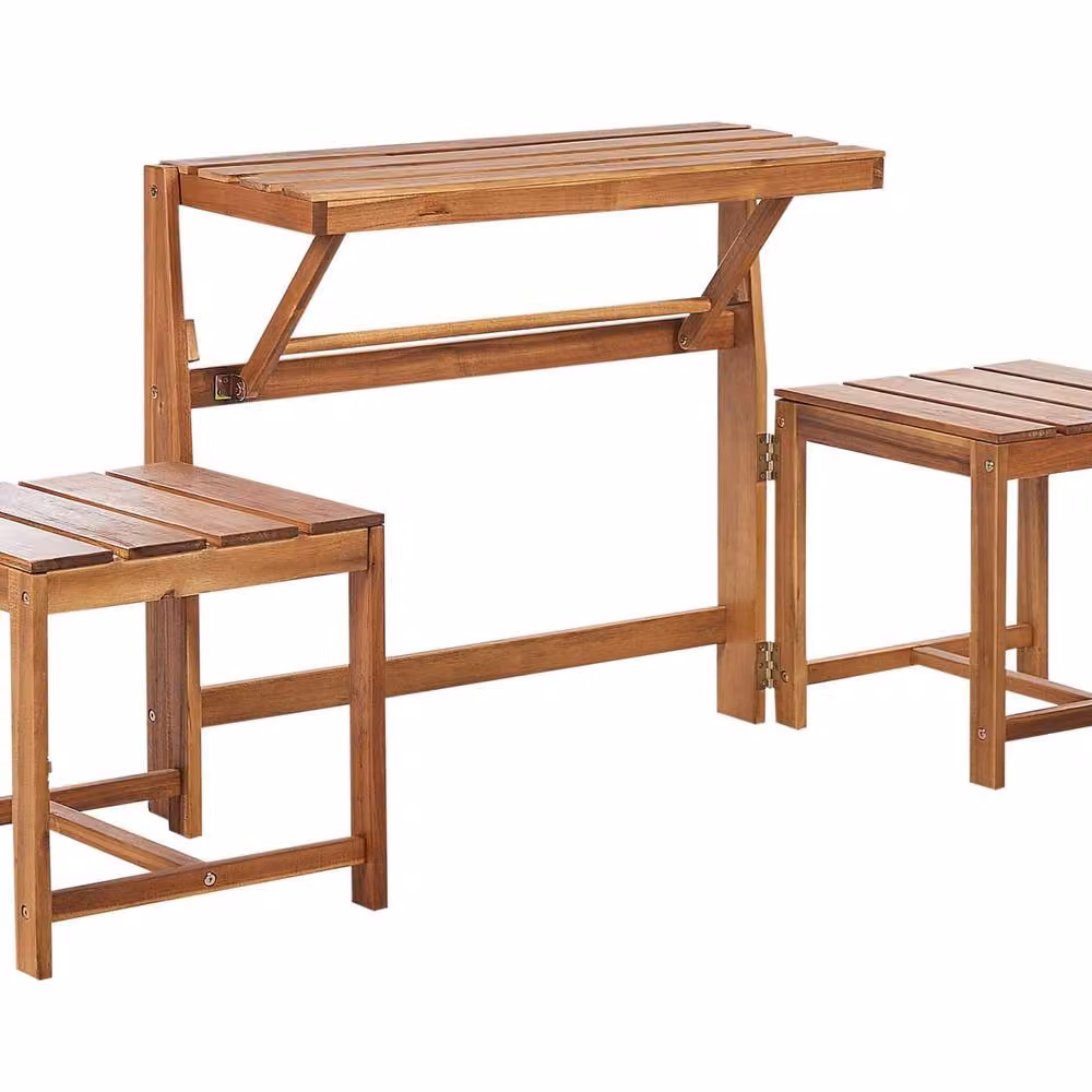 Wyld and Coco Convertible Garden Bistro Set in Rustic Brown Acacia Wood and Steel – 2