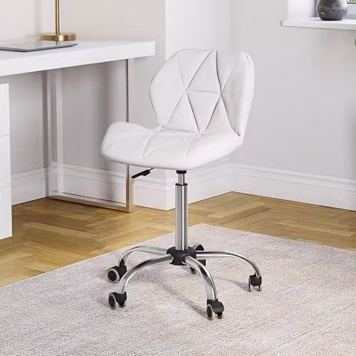 Vida Designs Geo White PU Faux Leather Swivel Office and Gaming Chair