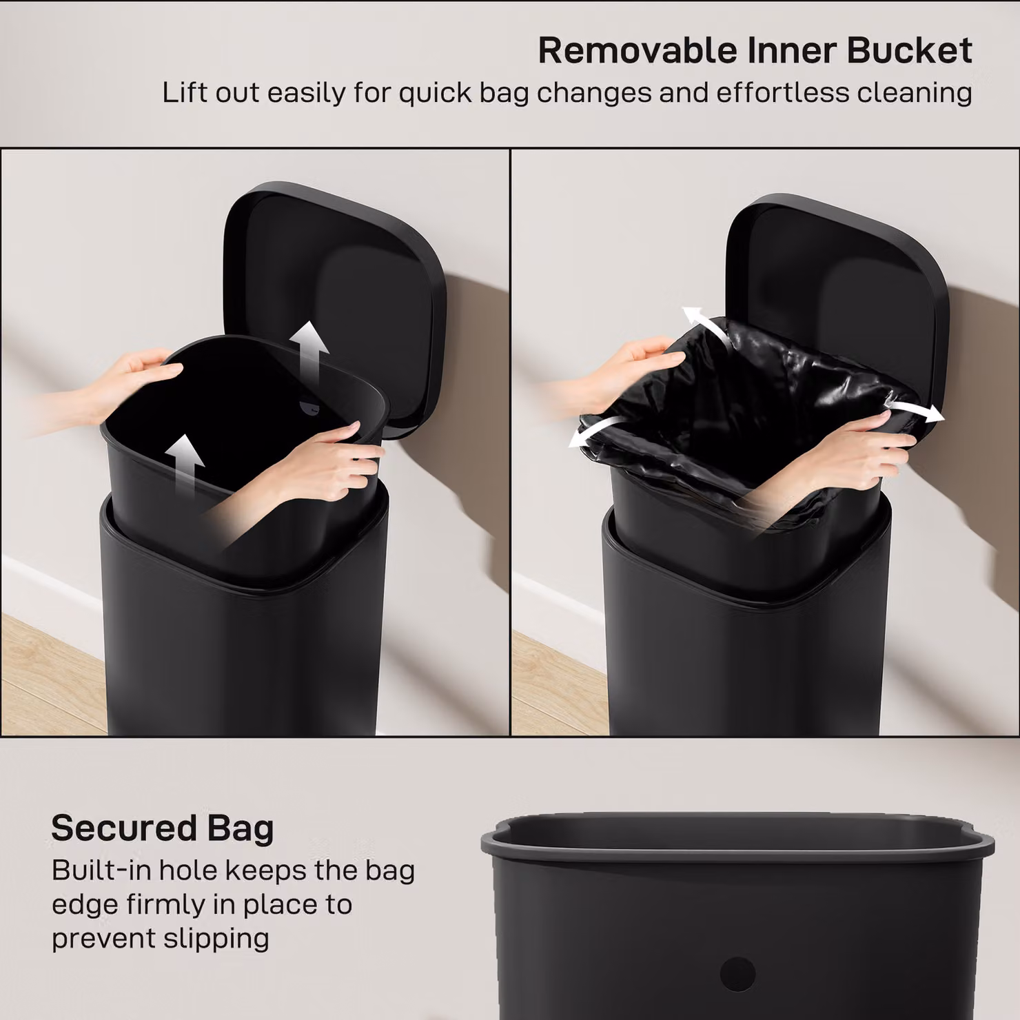 HOMCOM 30L Black Pedal Kitchen Bin with Soft-Close Lid and Removable Inner Bucket – 6