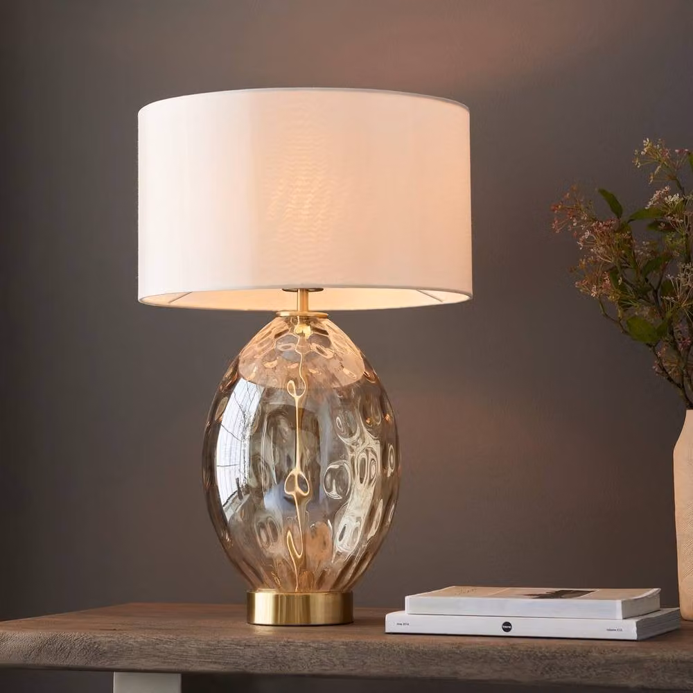 Netlighting Elin Dimple Table Lamp in Champagne Glass and Brass with Beige Base, E27 – 2