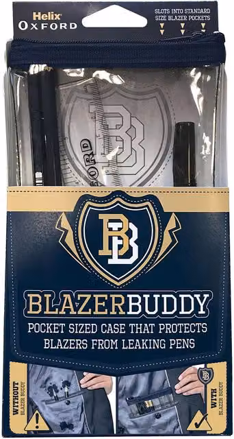 Oxford Blazer Buddy Transparent Plastic Flat Pouch with Zip in Black and Blue