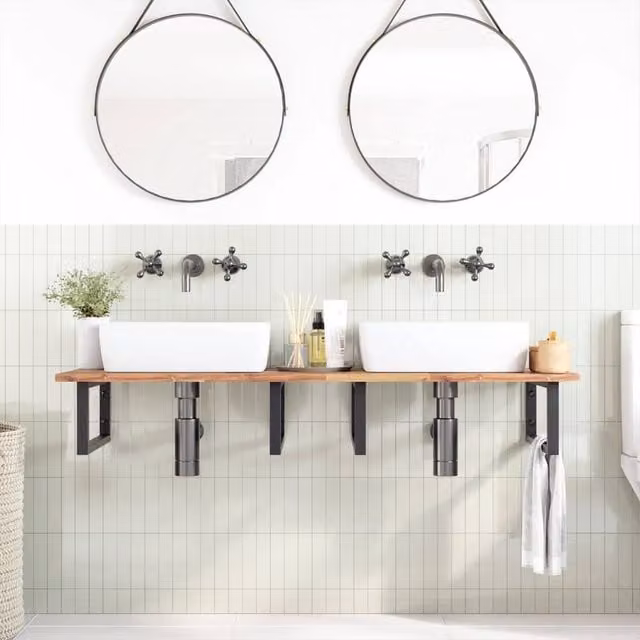 Berkfield Home Elegant Wall Mounted Basin Shelf in Brown Acacia Wood and Steel