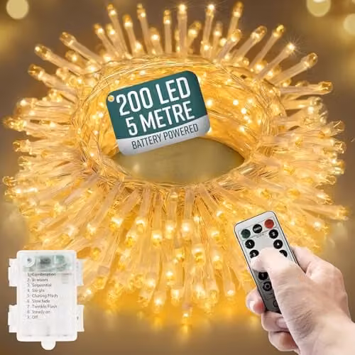 Globrite 200 LED Battery Operated Warm White Fairy String Lights with Remote Control and Timer