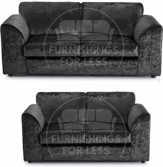 Furnishings For Less UK Crystal Crushed Velvet 3 and 2 Seater Sofa Set in Black – 1