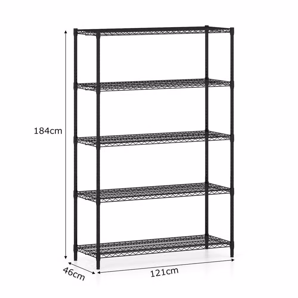 VOGREX 5-Tier Adjustable Metal Wire Storage Shelving Unit in Black – 2