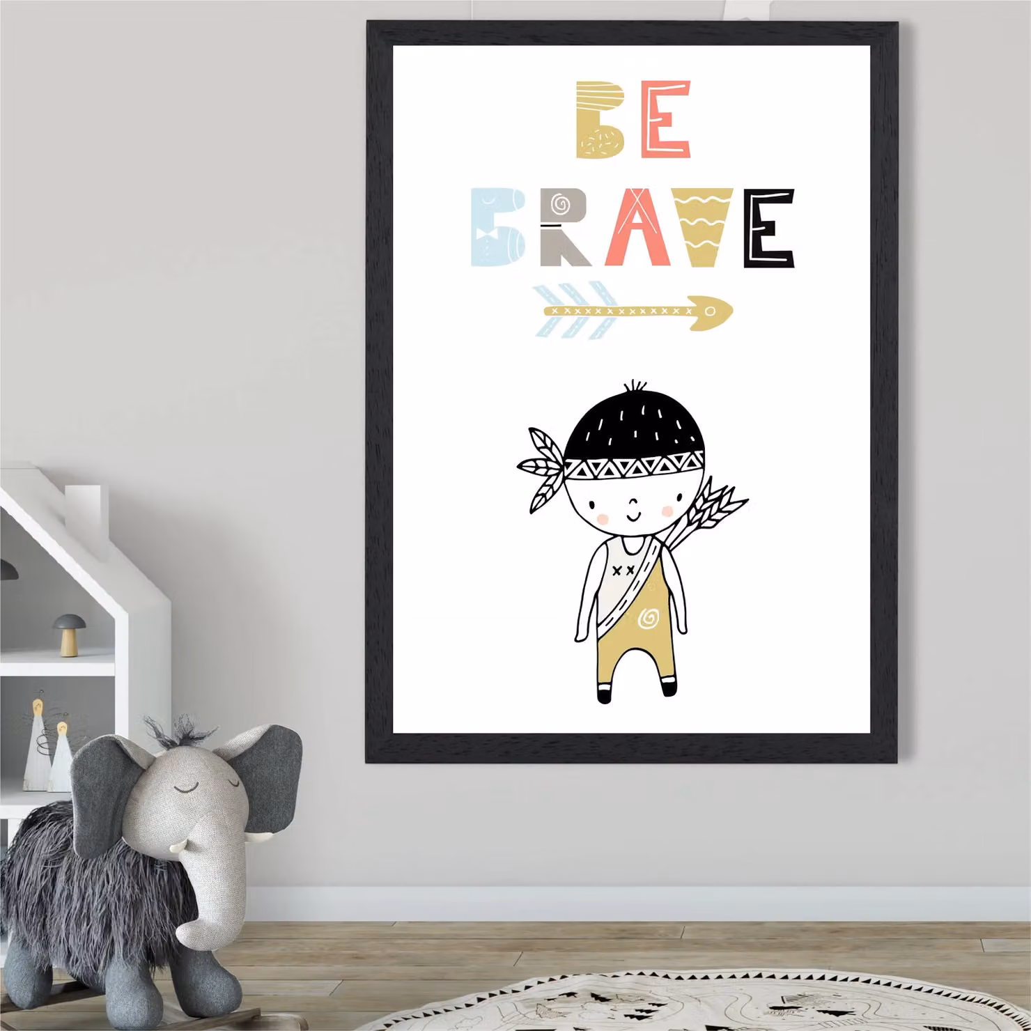 ARTZE Be Brave Little Boy Scandi Quote Framed Print, Pale Blue and Multicolour, A3 – 2