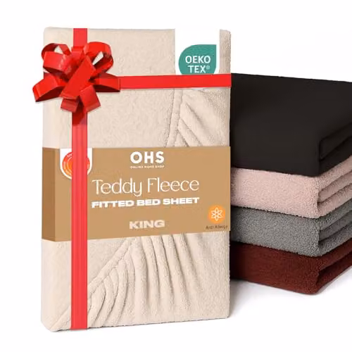 Brentfords Teddy Fleece Thermal Fitted Sheet, Beige, 180 x 200 cm – 1