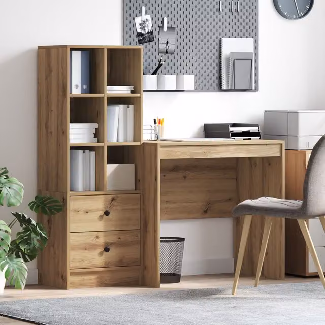 Berkfield Modern Writing Desk with Storage in Artisan Oak and Blue – 1