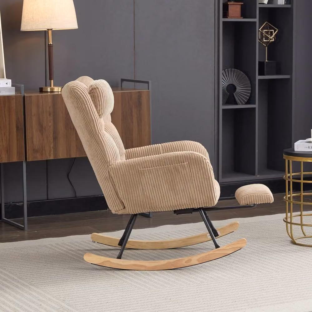 ModernLuxe Beige Rocking Chair with Adjustable Footrest, Headrest and Pockets – 2