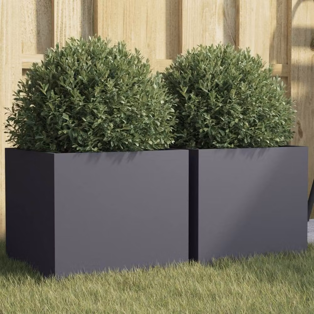 Berkfield Home Steel Planter Tub Set, 2 Pieces, Anthracite, W: 32 cm, D: 30 cm, H: 29 cm – 2