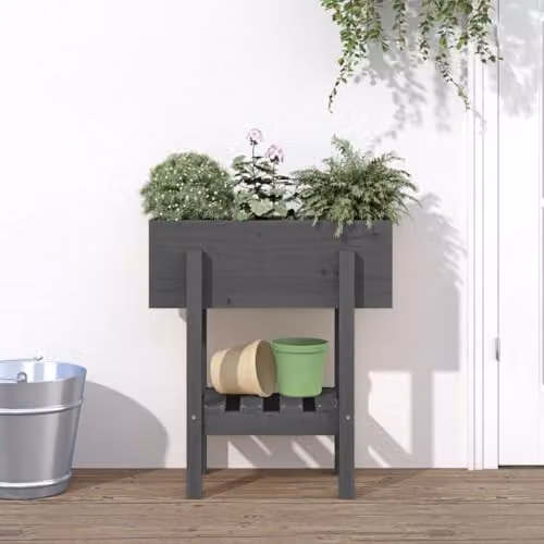 vidaXL Modern Grey Garden Planter made of Solid Pine Wood W/D/H: 62 x 30 x 69 cm – 2