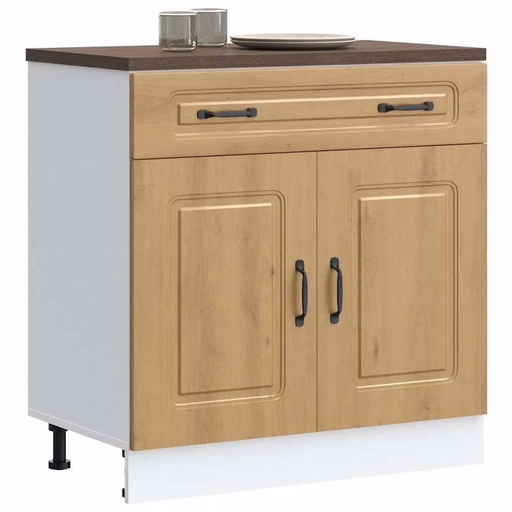 Berkfield Home Kalmar Artisan Oak Kitchen Base Cabinet, Brown, W/D/H: 80.0 x 46.0 x 81.5 cm – 2