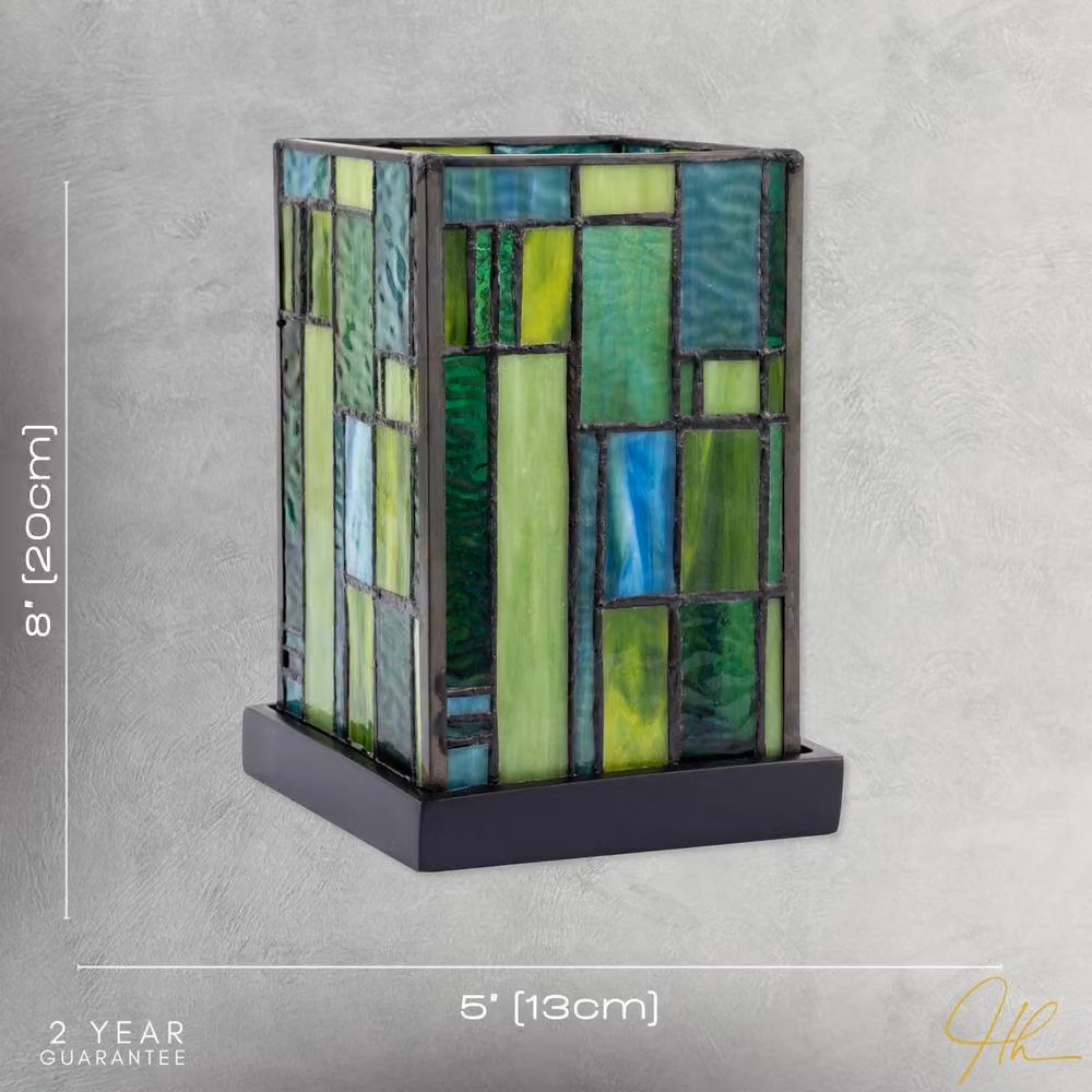 Happy Homewares Art Deco Tiffany Table Lamp in Green Multicolour Stained Glass – 4