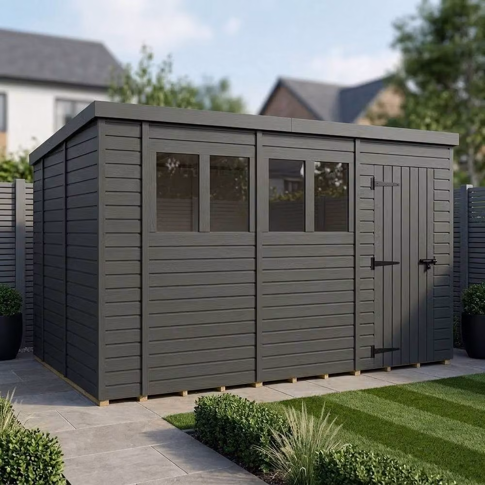 Buttercup Farm Grey Composite Pent Garden Shed with Single Door and Windows W: 305 cm, D: 210 cm, H: 210 cm – 2