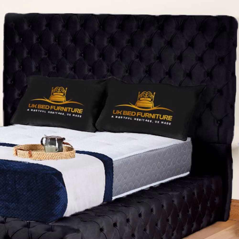 UK Bed Furniture Ambassador Double Ottoman Gas Lift Upholstered Velvet Bed in Black – 2
