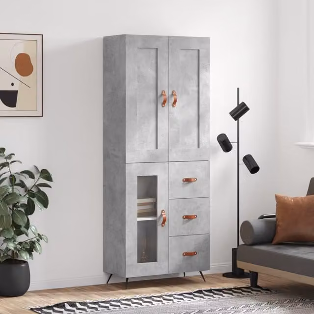 Berkfield Home Highboard in Concrete Grey, W/D/H: 69.5 x 34 x 180 cm – 1