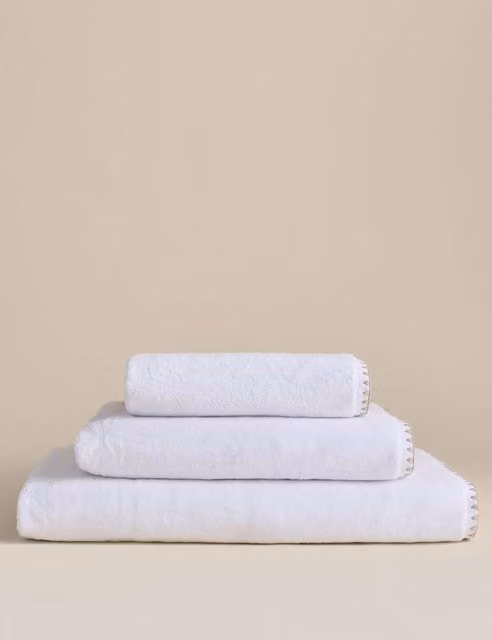 M&S White Egyptian Cotton Towel with Embroidered Border