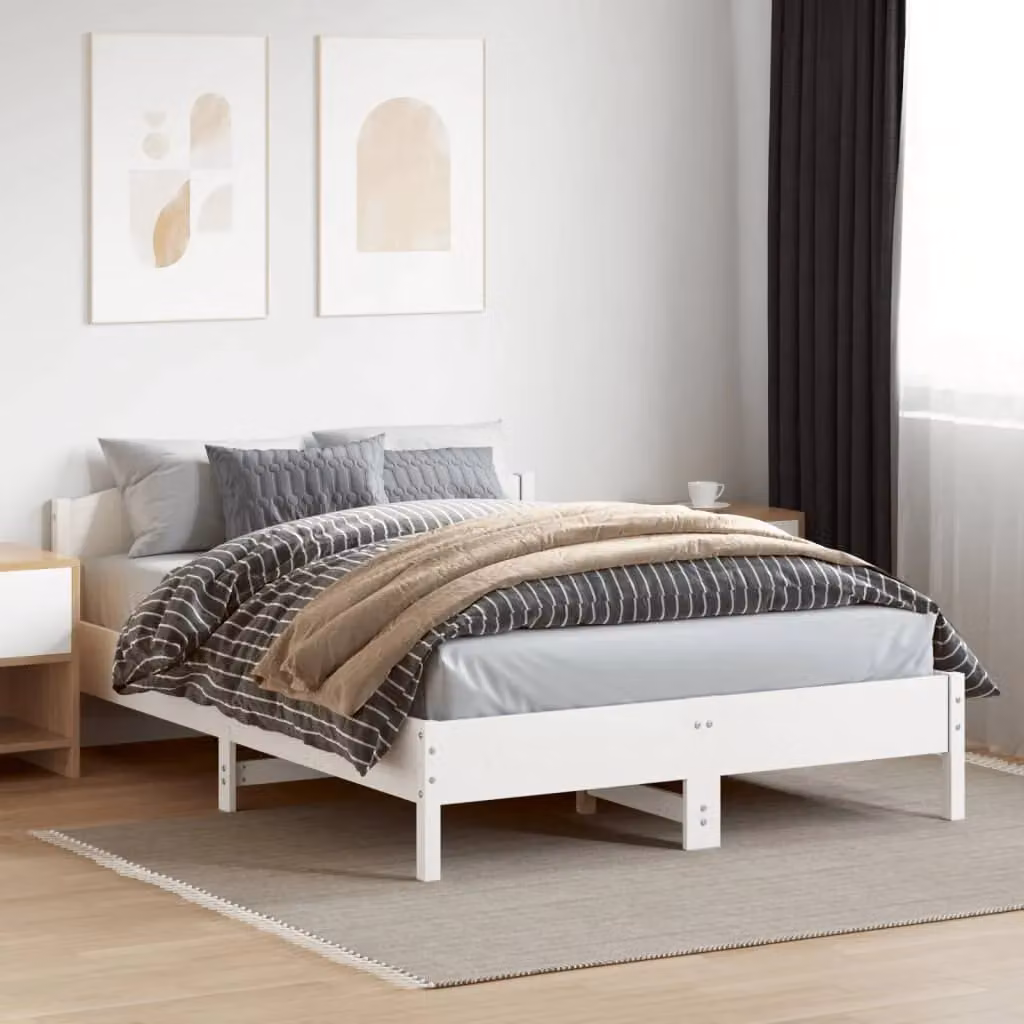 Berkfield Home Small Double Bed Frame in White Solid Pine Wood, W/D/H: 120 x 200 cm – 3