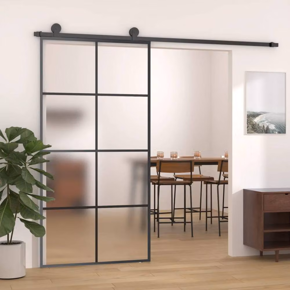 Berkfield Home Sliding Aluminium and ESG Glass Door, Black, W: 102.5 cm, H: 205 cm – 2