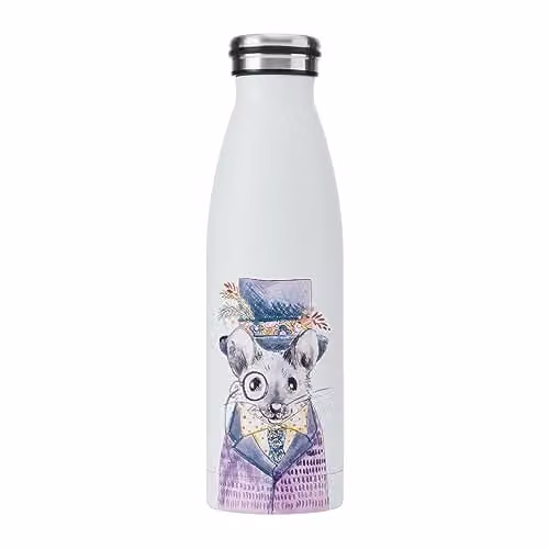 Mikasa Tipperleyhill Mouse Vacuum-Insulated Stainless Steel Water Bottle, 500ml, White and Multicolour