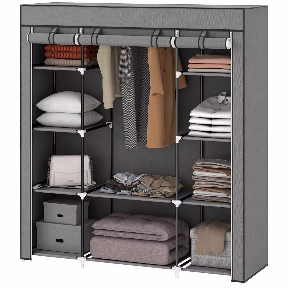 STILVORA Modern Grey Wardrobe with Roll Shutter Doors, Internal Shelves and Hanging Rod, H 162.5 x W 150 x D 43 cm – 4
