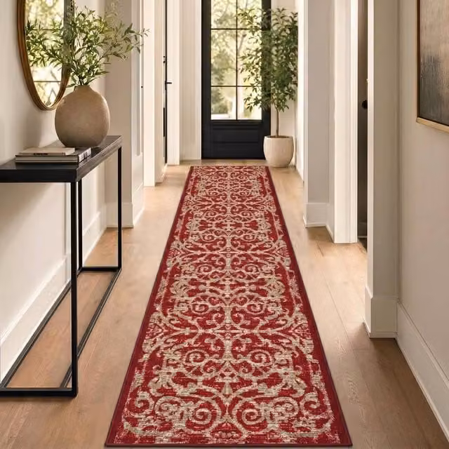 Bravich LTD Filigree Non-Slip Low Pile Hallway Runner Rug in Red, W: 66 cm, L: 366 cm – 1