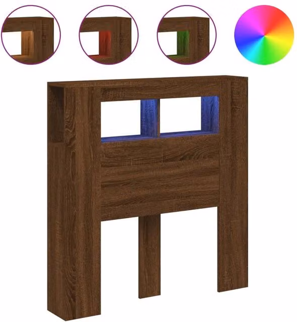Berkfield Home Modern LED Headboard in Brown Oak with Integrated Lighting, Shelf and USB Charging Port, W/D/H: 18.5 x 100 x 103.5 cm