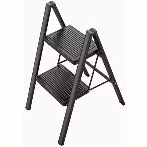 Gr8 Home Black 2 Step Foldable Steel Ladder with Non-Slip Rubber Feet – 1