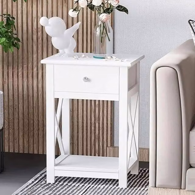 KORVIXA White Modern Bedside Table Cabinet Nightstand