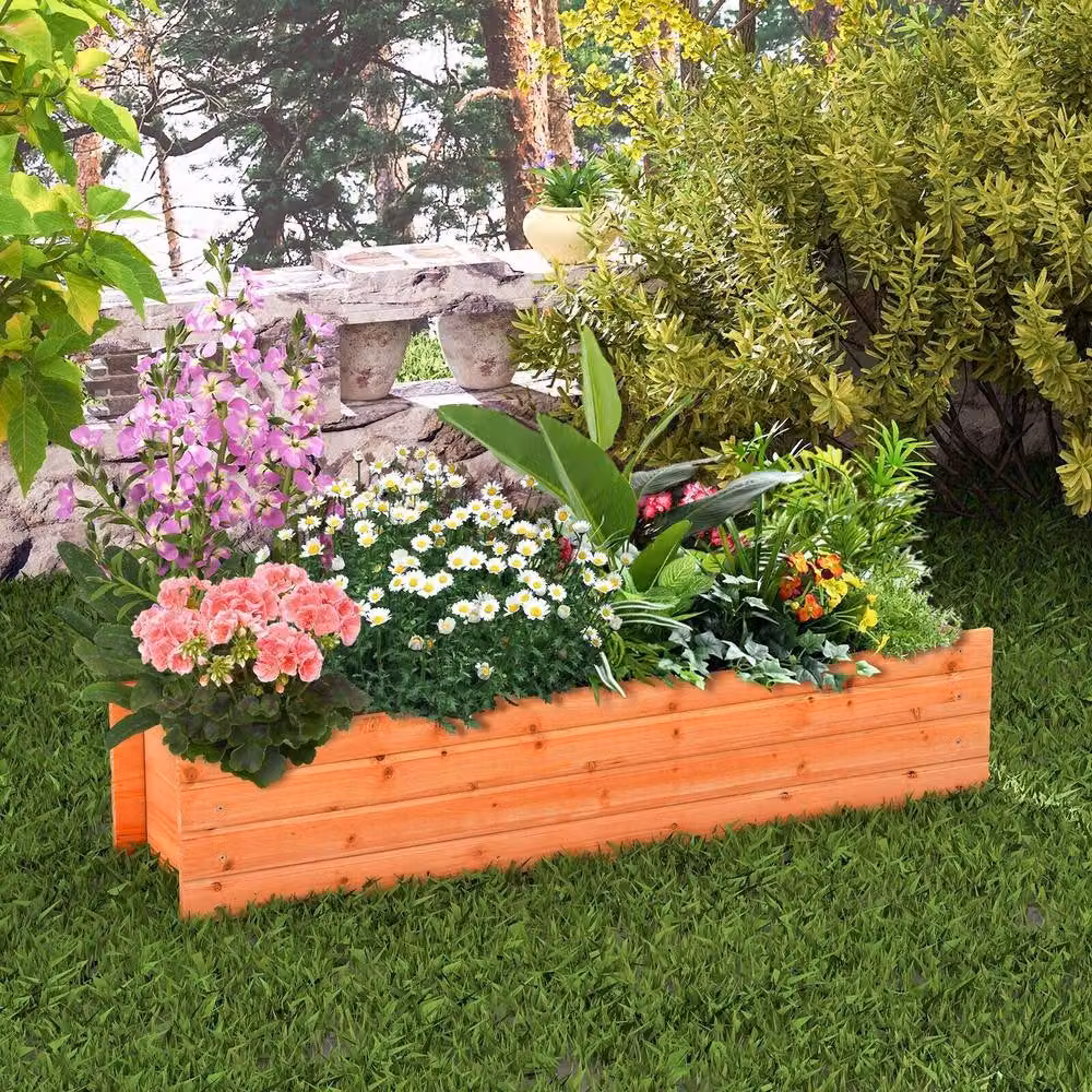 Costway Raised Garden Bed Fir Wood Planter Box in Brown or Sand – 3