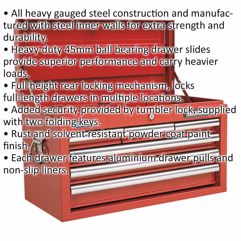 Loops Red 6 Drawer Lockable Tool Chest Storage Unit Cabinet W: 66.0 cm, D: 31.5 cm, H: 37.5 cm – 2
