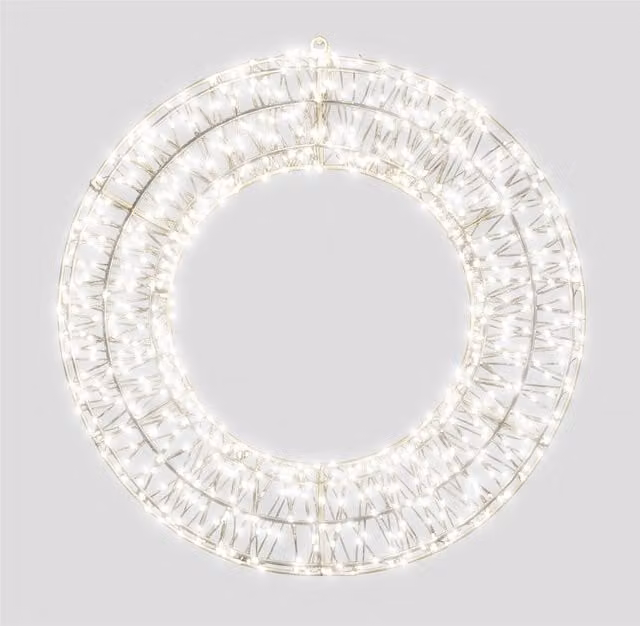 Xmas Haus 2D White Metal Wreath with 720 Cool White LEDs in Black, W: 50 cm, D: 5 cm